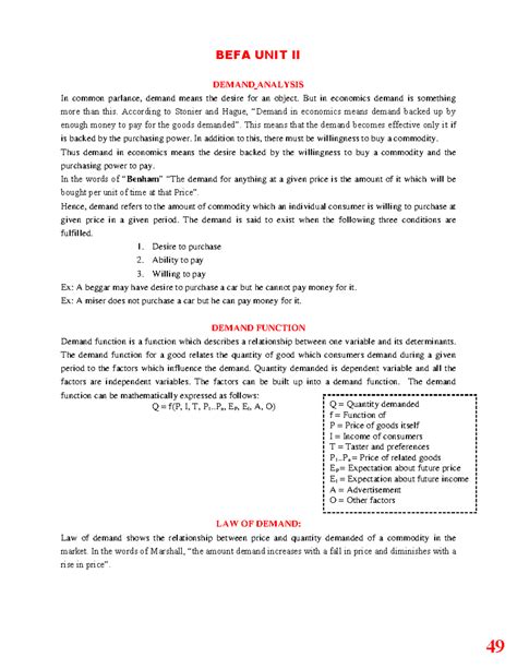 BEFA II Demand Analysis: Key Concepts and Functions - Studocu