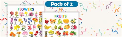 Buy Pack of 2 Fruits and Flowers Educational charts with Big font and ...