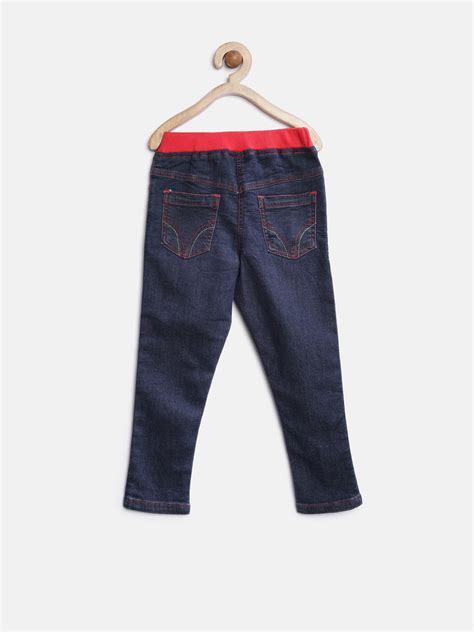Girls Blue Denim Jeans with Red Waistband – Stylestone