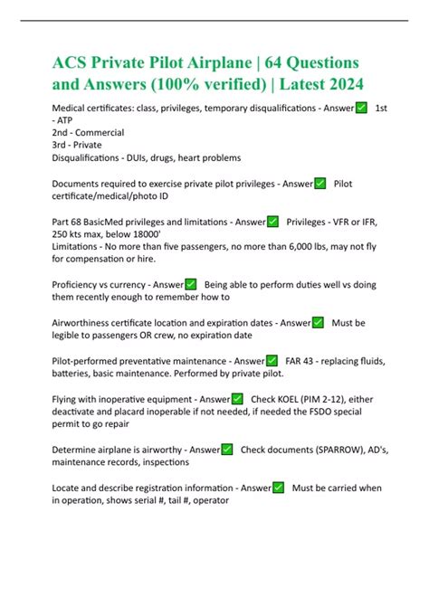 ACS Private Pilot Airplane | 64 Questions and Answers (100% verified ...