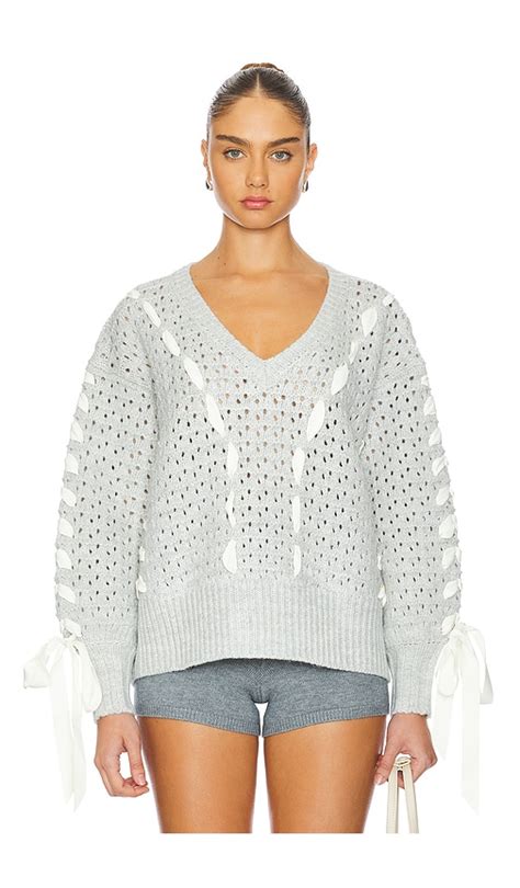 For Love & Lemons Liberty V Neck Sweater in Grey | REVOLVE