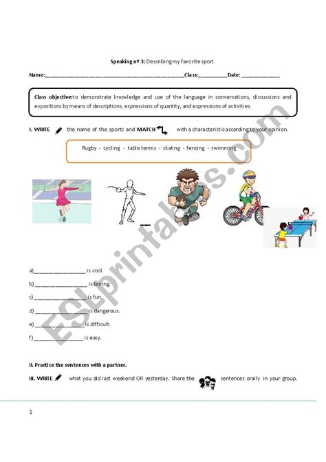 My Favorite Sport Worksheet 的图像结果