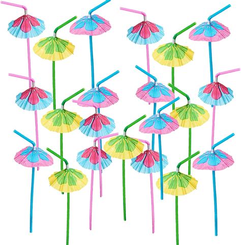 Buy Luau Party Cups with Parasol Drinking Straws (24 Pack) Disposable ...