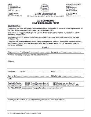 Fillable Online SAFEGUARDING SELF-DISCLOSURE FORM - Bowls ...