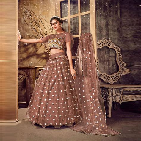 Sepia skin color Soft Net Lehenga choli-Clothsvilla