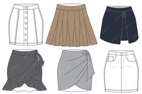 Premium Vector | Skirts draw vector, set of different types of skirts ...
