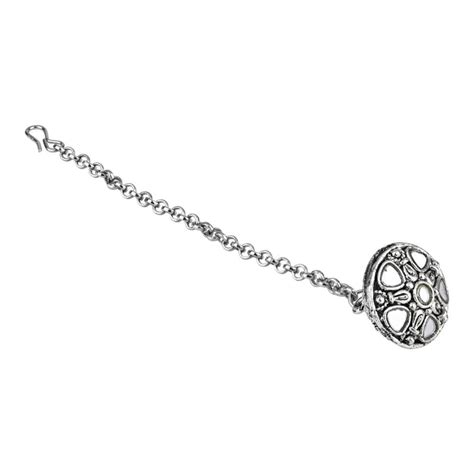 Etnico Silver Oxidised Mirror Work Borla/Maang Tikka For Women (T2186O ...