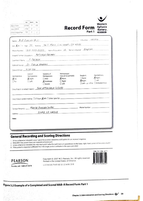 WAB 035: Therapy Record Form for Aphasia Evaluation and Scoring - Studocu