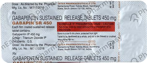 Gabapin Sr 450 MG Tablet (10): Uses, Side Effects, Price & Dosage ...