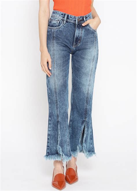 Get Fringe Hem Detail Denim Washed Jeans at ₹ 1599 | LBB Shop