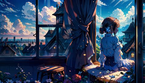 Anime Girl Sitting On A Window Wallpaper, HD Artist 4K Wallpapers ...