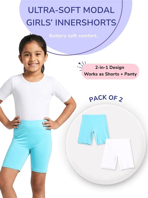 Girls Modal Innershorts - Pack of 2 (Aqua Blue & White) – mackly