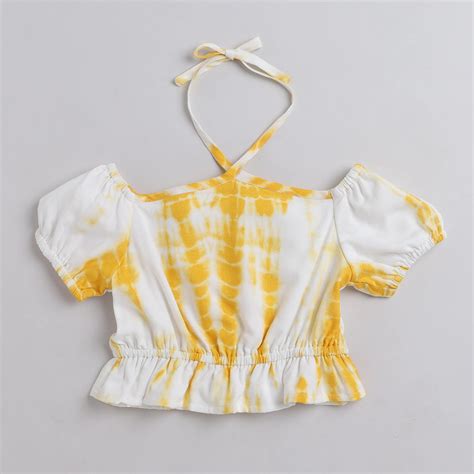 Shop Tie-Dye Printed Off Shoulder Top-Yellow/White Online – taffykids