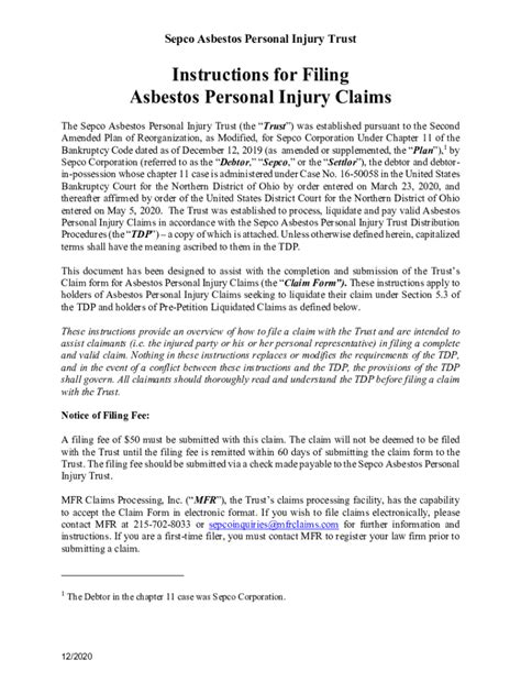 Fillable Online INSTRUCTIONS FOR FILING A CLAIM WITH THE - Sepco ...