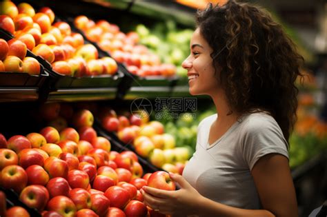 在超市买苹果的女人高清图片下载-正版图片600256927-摄图网