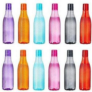 jhaa Plastic Fridge Bottle Set (12 pieces) 1L, Checkered pattern ...
