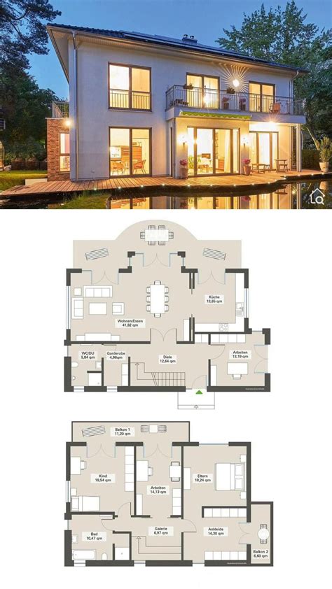 Two floor house plans modern small villa with 3 bedroom home office hip ...