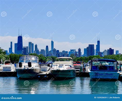 Chicago Skyline Over Diversey Harbor Editorial Stock Image - Image of ...