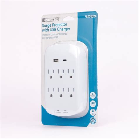 Utilitech 6-Outlet 900 Joules 1875-Watt 1875Va White Indoor Usb and Ac ...