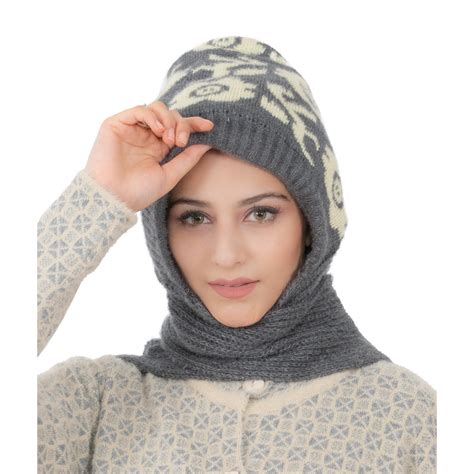 Woolen Printed Muffler Cap for Women- Grey | AMOLDO – AMOLDO Fashion