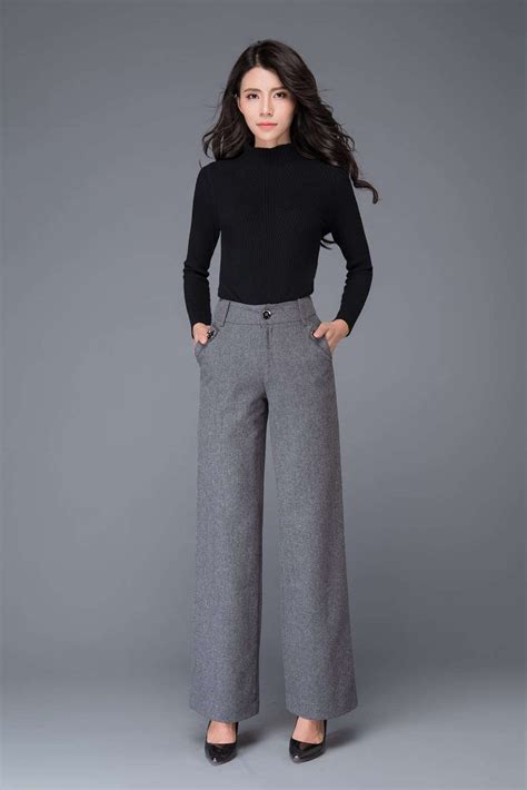 Gray Wool Pants, High Waisted Pants, Maxi Pants, Wool Pants, Wide Leg ...