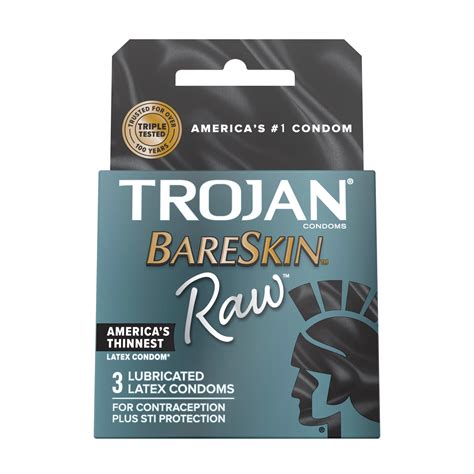 Trojan Bareskin Raw Condoms, Thin Condoms, 3 Count Lubricated Condoms ...