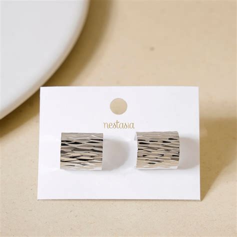 Jewellery Online - Premium Natural Allure Sleek Silver Huggies | Nestasia