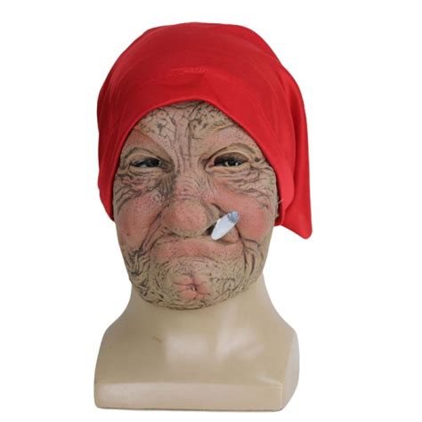 Buy Old Women Mask, Smoking Grandmother in Red Headscarf Face Mask ...