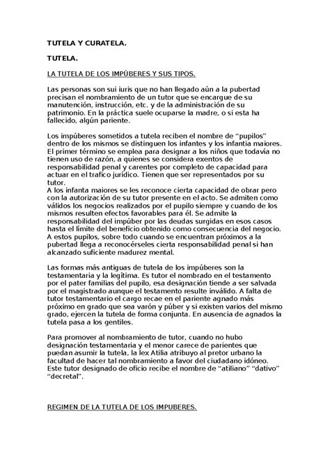 Tutela y Curatela: Régimen de los Impúberes y Mujeres Sui Iuris - Studocu