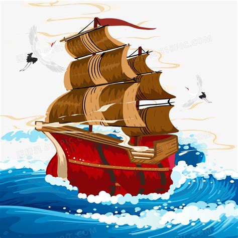 国潮风格的船乘风破浪插画图片免费下载_PNG素材_编号1yqilpn29_图精灵