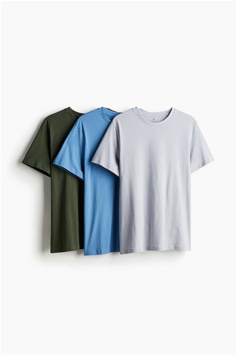 3-pack Regular Fit T-shirts - Light grey/Khaki green - Men | H&M IN