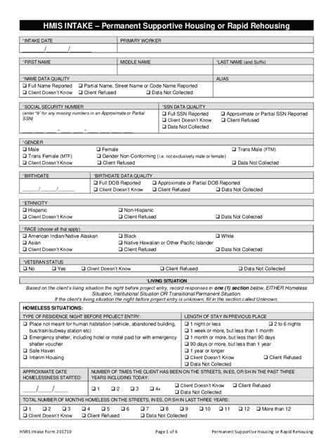 Fillable Online HMIS INTAKE Permanent Supportive Housing or Rapid ...