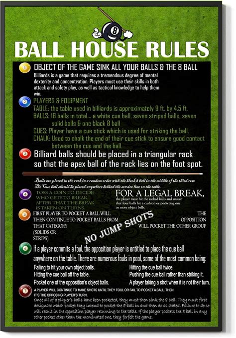 Amazon.com: FESOGO 8 Ball House Rules Billiard Club Vintage Table Pool ...