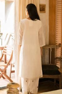 Buy Ivory Handloom Cotton, Chanderi Embroidery Round Neck Inera ...