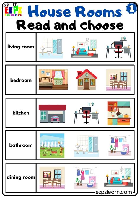 House Rooms Vocabulary Read and Choose Activity for Homeschool K5 and ...