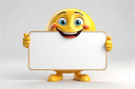 Premium Photo | Emoji holding blank board isolated on white background emoticon advertiser 3d ...