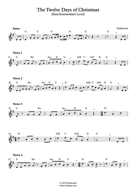 The Twelve Days of Christmas (Easy/Intermediate Level) (Traditional ...