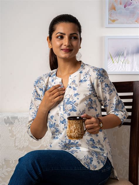 Anisha Tunic - Women's Cotton Short Kurti in Blue Floral Print