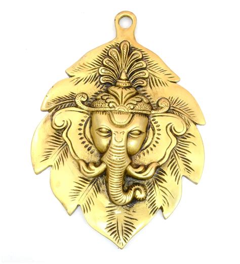 Buy Two Moustaches Brass Ganesha Face On Leaf Wall Hanging Online at ...
