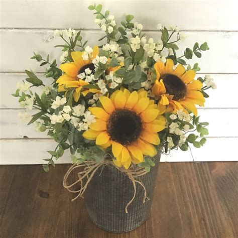 Farmhouse sunflower arrangement Rustic floral arrangement Faux ...