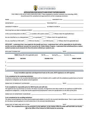 Fillable Online csh uncg application for faculty and staff tuition ...