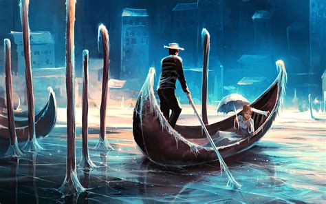 Download wallpaper 2560x1600 gondola, river, ice, night, art widescreen ...