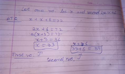 the sum of two number is 72.if one of the number is 6 more than the ...