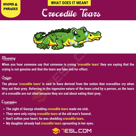"Crocodile Tears" Meaning, Origin and Examples • 7ESL