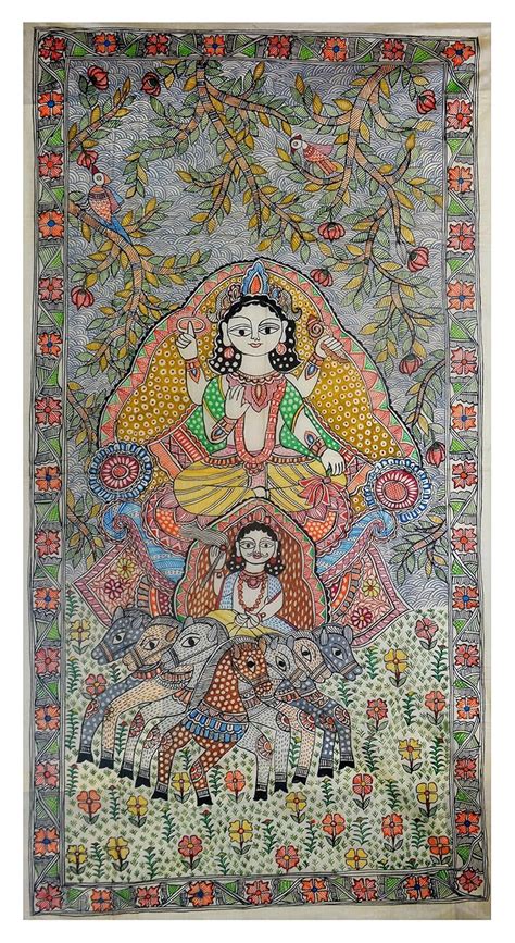 Buy Rani Devi Madhubani Paintings Silk Surya Rath Painting, 37" x 20 ...