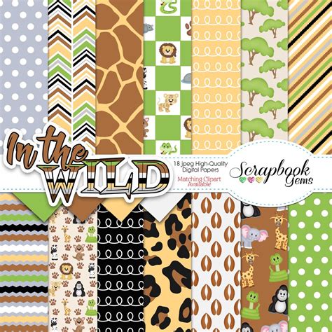 Buy IN THE WILD Clipart & Papers Kit, 26 Png Clipart Files, 18 Jpeg ...