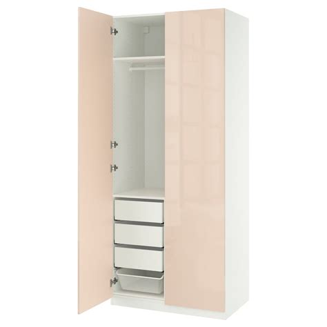 PAX / FARDAL wardrobe combination, white/high-gloss light orange ...