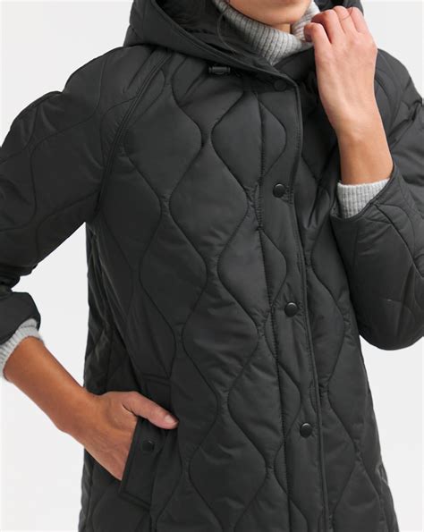 Black Hooded Longline Quilted Coat | Ambrose Wilson