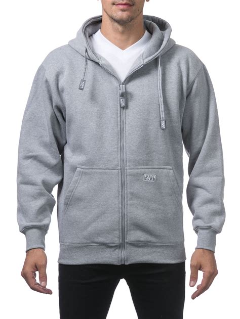 pro club men's heavyweight full zip fleece hoodie, heather gray, large ...