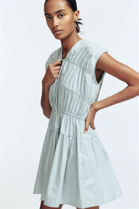 Drawstring-detail poplin dress - Light turquoise - Ladies | H&M IN